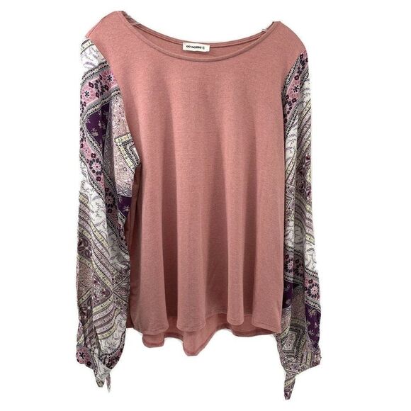 Balloon Sleeve Bohemian Top Pink Log Sleeve Blouse Relaxed Fit Small Paisley Top - Picture 1 of 8